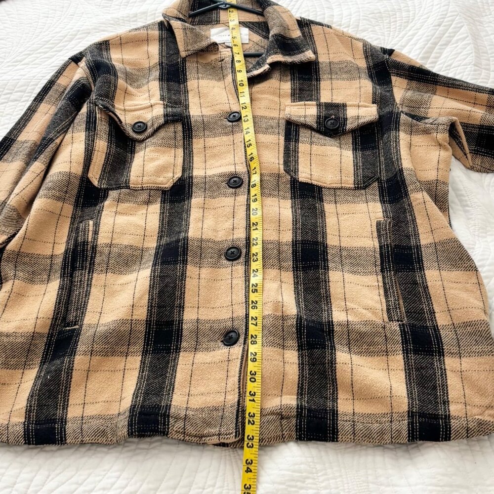 Lucky Brand Women’s Plaid Shacket Jacket Size Large Tan Black Button Up - Picture 8 of 8